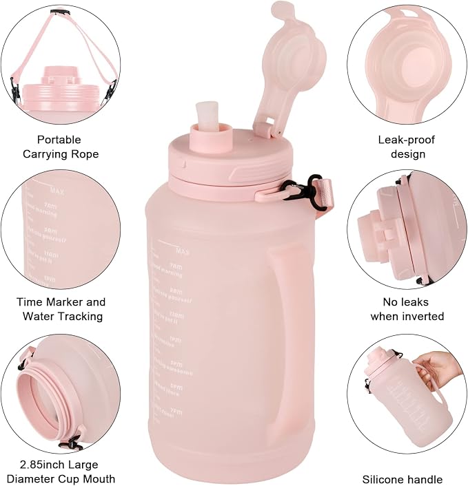 Collapsible Water Bottles, 2L/64OZ travel water bottle Bottle with Straw, Half Gallon Large Water Bottle for Travel Outdoor Sports Runing Fitness Yoga (Upgraded pink) - Image 5