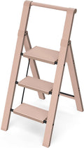 Taranta 3 Step Ladder,Aluminum Step Stool Foldable-Peach Pink | Folding Ladder with Handgrip,Wide Top Pedal,330lbs Capacity Stepladder for Home,Office,Kitchen by TARANTA