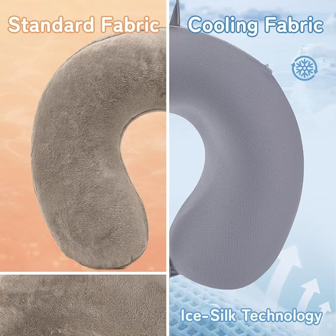 Cooling Travel Neck Pillow, Cool to Touch Memory Foam, Grey | Removable cover, machine washable, 360 degree chin support, slow rebound foam, airplane and car rides, hanging portability - Image 2