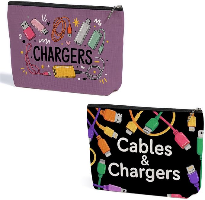 2Pcs Cables Chargers Makeup Bag Travel Essentials Cosmetic Bags for Women | Organizer Portable Pouch Purse Roomy Travel Makeup Toiletries Accessories, Birthday Gifts for Women by ZHAMEN