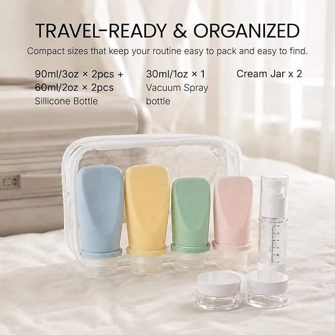Silicone Travel Bottle Sets for Toiletries, TSA Approved Size | Ultrasonic, Leak-Proof, Squeezable, Refillable, Sets with Labels, For toiletries, Silicone - Image 8