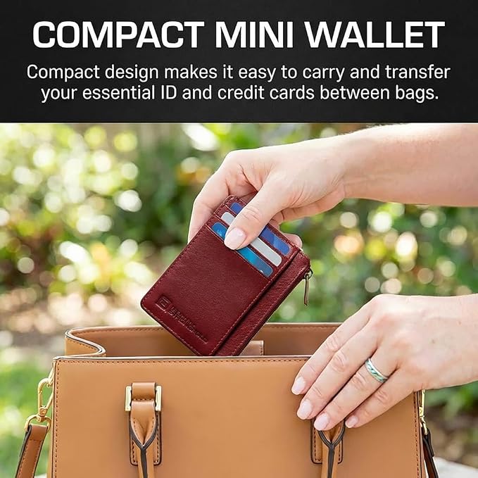ID STRONGHOLD RFID Front Pocket Wallet Mini Minimalist Wallet Slim Wallet Genuine Leather with Zipper , Red , Small - Image 6
