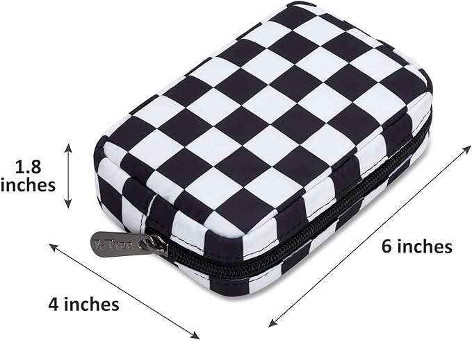 E-Tree Cute Small Makeup Bag, Cosmetic Toiletry Skin Care Make up Little Items Pouch for Purse,Zipper Mini Tech Charger Cable Electronic Organizer Case,Travel Accessories for Women Men Teen,Checkered - Image 3