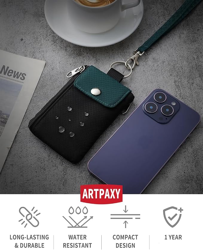 Artpaxy Minimalist Wallet For Mens Womens, Keychain RFID Blocking Zipper Small Wallet with ID Window 2 Lanyards,Water Resistant Travel Cash Card Coin Case Boys Girls - Image 2