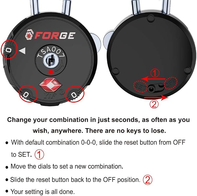 Forge Quality TSA Approved Luggage Locks for Travel Accessories, Suitcase, Pelican case, Ammo Boxes, Set Your own Combination, Zinc Alloy Body-Cable Black 2 Locks - Image 7