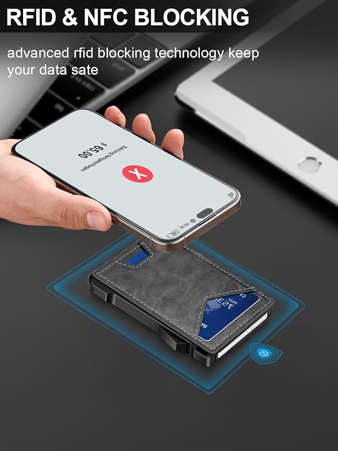 Wallet for Men RFID Wallet with 2 ID Windows & Money Clip, Slim Pop Up Card Holder for 10-12 Cards, Bifold Minimalist Smart Wallet for Front Pocket, Compact Metal Credit Card Holder, Gifts for Men - Image 3