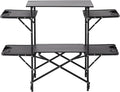 Slim-Fold Camping Kitchen Table, Metal Folding Portable Outdoor Cook Station with 4 Side Tables, 2 Storage Shelves & Carrying Bag, Heat Resistant for Picnic BBQ,Upgraded Black by Unknown