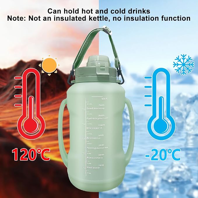64oz Collapsible Silicone Water Bottle with Straw & Grip(Green) | Save Space,BPA-Free,Large Capacity,Time Marker, Foldable Sport Bottle,Portable for Gym, Hiking, Camping, Outdoor Activities - Image 3