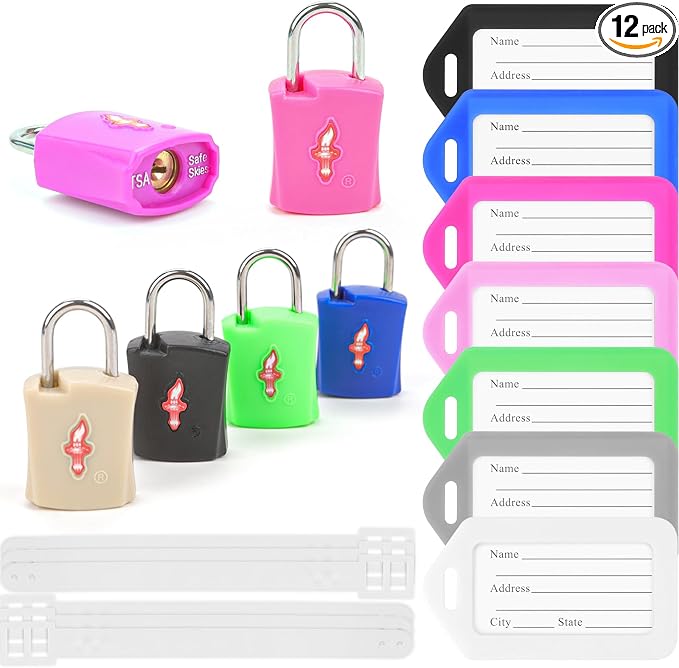 Safe Skies TSA Travel Lock Set 6-Pack with 6 Luggage Tags | 6 Locks + 6 Matching Tags | Keyed Alike | 2 Keys/Lock | TSA Safe Skies Approved | 90-Day Warranty by Unknown