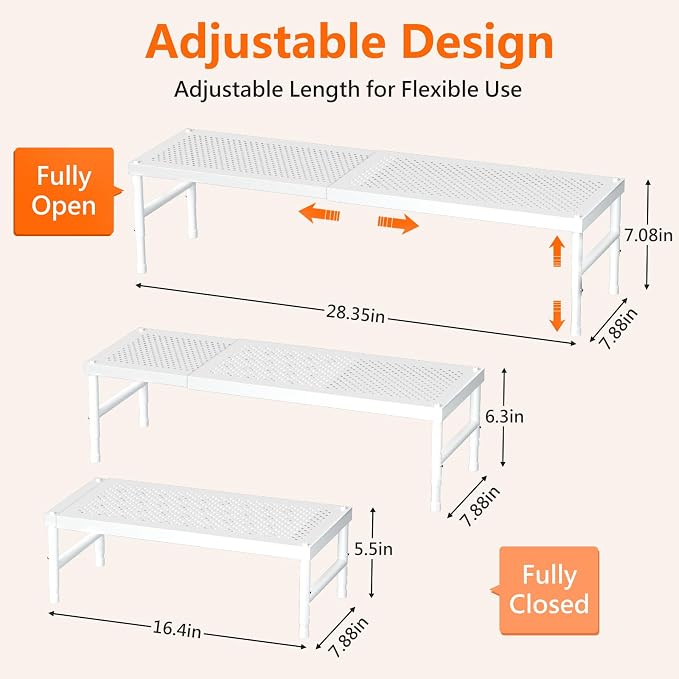 Kitchen cabinet organizer shelf,Spice Racks,Counter Shelf for Cabinets | Expandable adjustable stackable Heavy Duty Metal Pantry Storage Shelves Racks for kitchen,Small Cupboard Organizers - Image 2