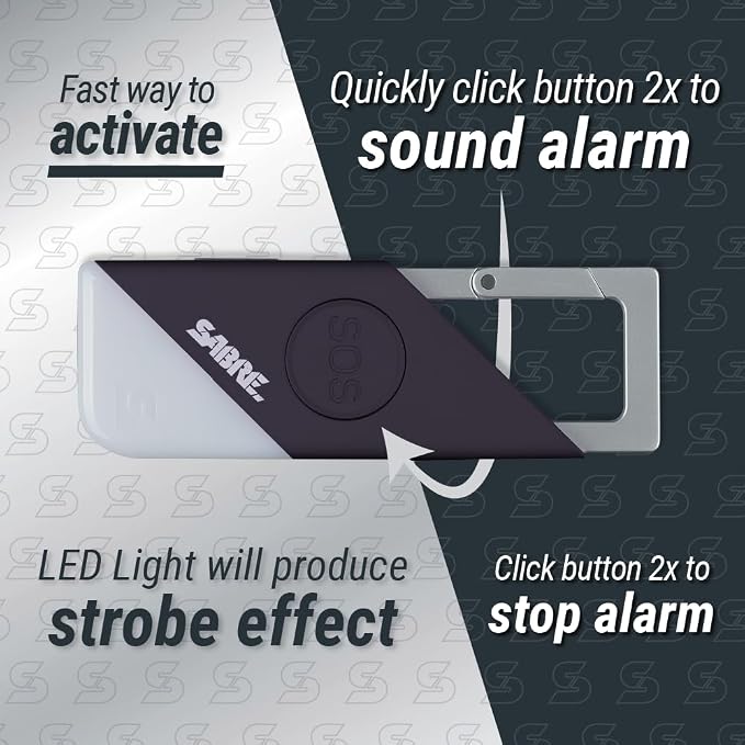 Sabre 2-in-1 Personal Alarm with LED Light & SOS Button, 130dB Siren Heard from 1,800-feet (500-meters), Spring Clip for Easy Carry on Backpacks & Purses, Rechargeable with Charging Cord Included - Image 4