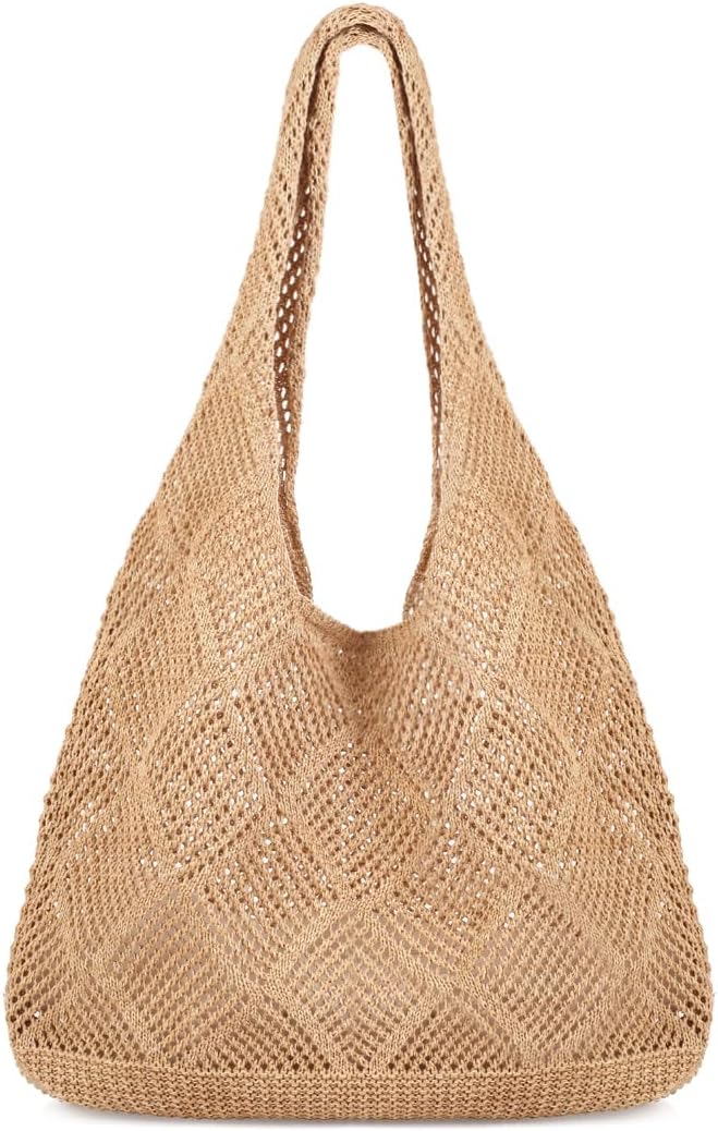 COOKOOKY Crochet Beach Tote bag Summer Beach Bag for Women Aesthetic Mesh Tote Bag Hippie Bag Knit Bag by COOKOOKY