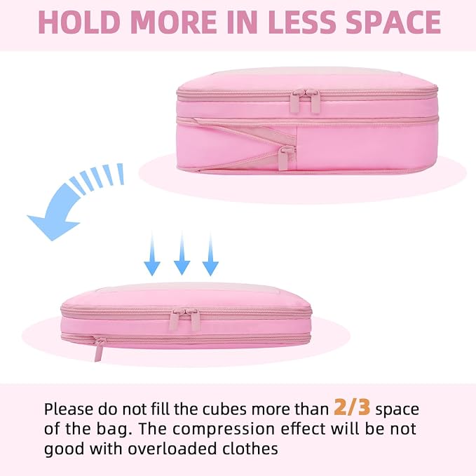 BAGAIL 4 Set/6 Set/8 Set Compression Packing Cubes Travel Accessories Expandable Packing Organizers (Square Mesh, 06-Pink) - Image 5