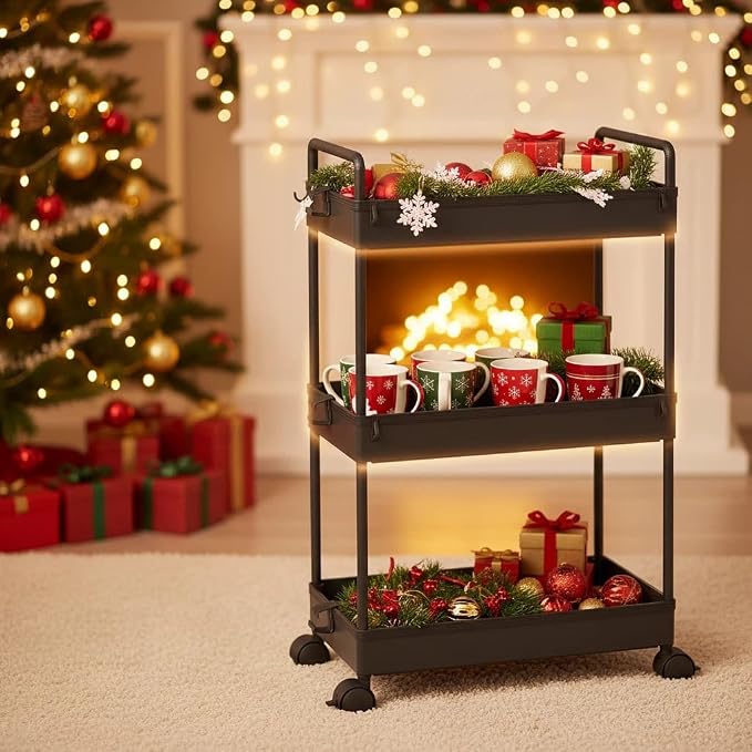 Ronlap 3 Tier Slim Rolling Storage Cart with Wheels Utility Organizer,Black | For bathroom, laundry, kitchen, bedside & dorm. Fits art, craft, snack, makeup, nail, diaper & postpartum baby supplies - Image 7
