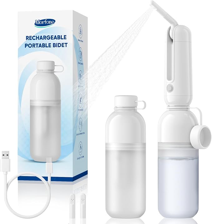 Morfone Portable Bidet for Travel, High Pressure Electric Handheld Sprayer | 350ML with Dual Spray Modes, USB-C Rechargeable Waterproof Travel Bidet for Women, Men, Postpartum, Personal Hygiene(White) by Morfone