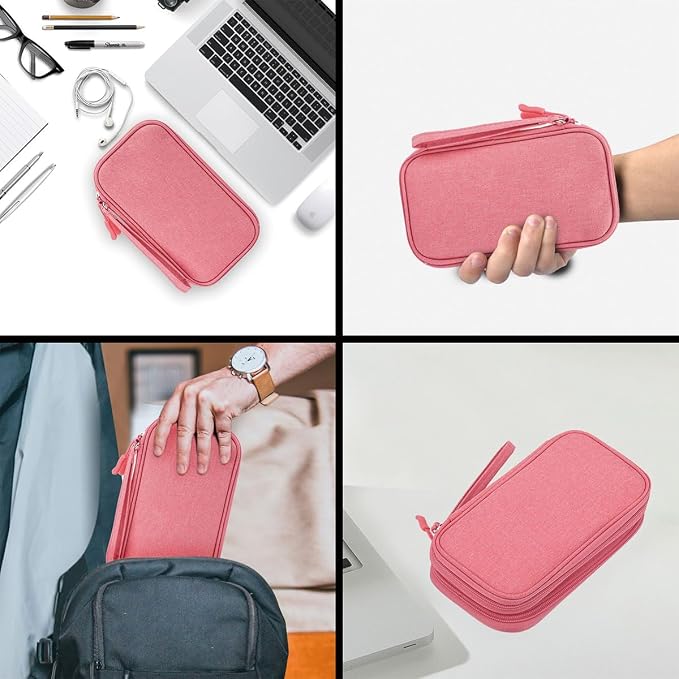 CAAORDKSO Electronics Travel Organizer, Waterproof Cable Organizer Bag, Travel Essentials for Women, Tech Pouch for Travel, Backpack, Cord, Charger, Phone, Power Bank, Earphone (Dark Pink, Medium) - Image 7