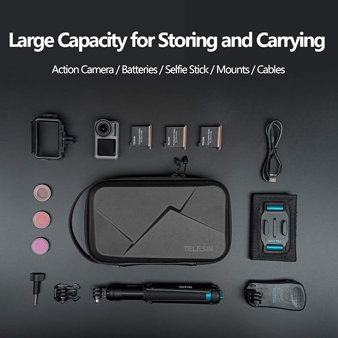 TELESIN Hard Carry Case Waterproof Carrying Bag for Go Pro Mission 1 PRO Hero 13 12 11 10 9 DJI Osmo Action 6/5 Pro/4/Pocket 4 3/Nano Insta360 X5/X4/X3 Ace Pro 2 EDC Tech Pouch Camera Accessories - Image 2