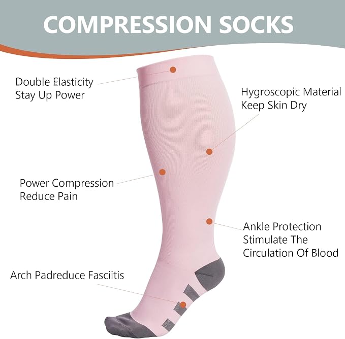 Abodhu Plus Size Compression Socks for Women& Men 15-20mmHg Wide Calf Knee High Socks - Image 5