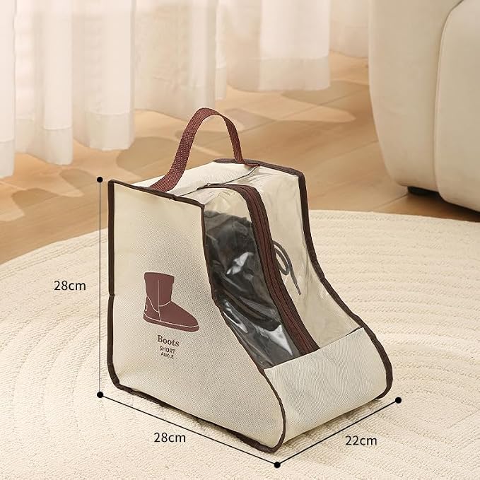 Travel Shoe Bags Tall/Short Boots Storage Bags Dust-proof Shoe Storage Organizer Shoe Pouch with Zipper for Travel and Daily (1 pack tall beige and 1 pack short beige) - Image 3