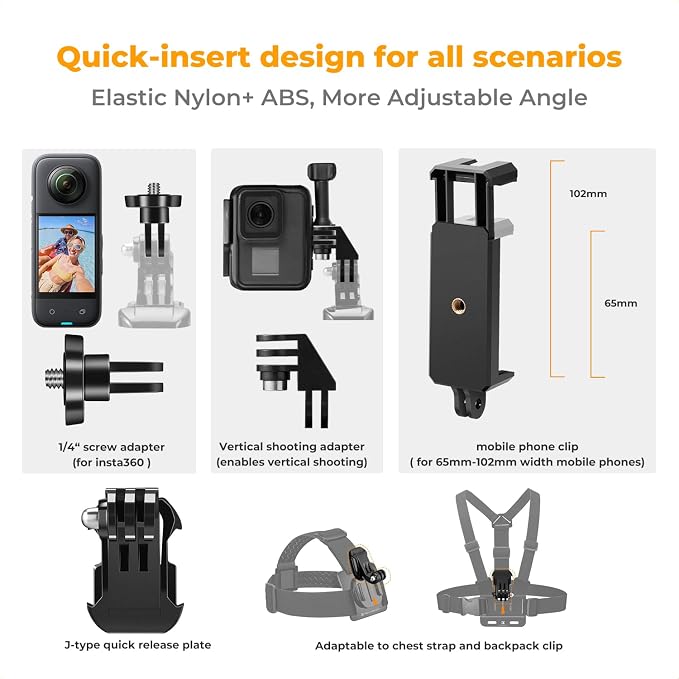 K&F CONCEPT Action Camera Accessories Set for GoPro Hero 13-4 Mission 1 Pro | Chest Mount Harness+Backpack Clip+360° Rotating Head Strap +Wrist Strap for DJI Osmo Action/Pocket 4/3/Insta360 X5/X4, TW06 - Image 6
