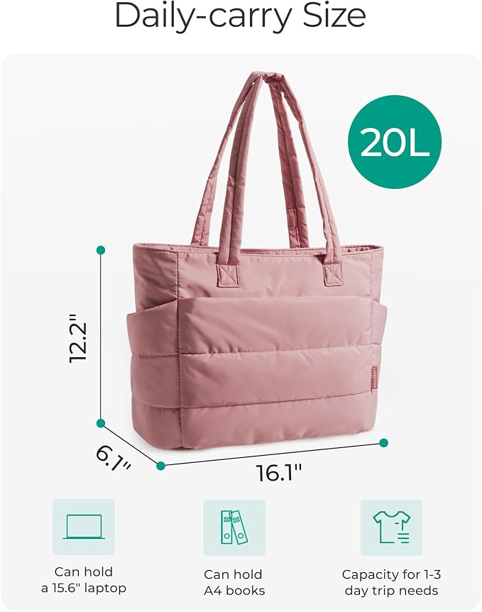 BAGSMART Tote Bag for Women, Lightweight Puffy Tote Bag with Compartments Shoulder Bag Handbag for Travel, Work, Gym | Lightweight - Image 4