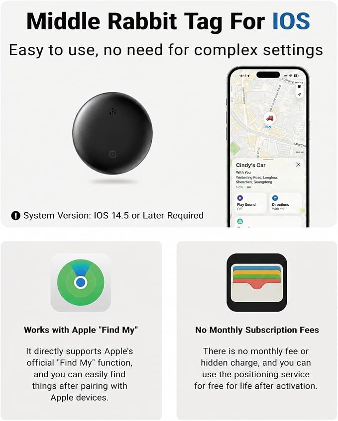 GPS Cat Tracker Collar for iPhone, Works with Apple Find My, No Monthly Fee, Lightweight Pet Tracking Tag with Collar Holder for Cats - Image 2