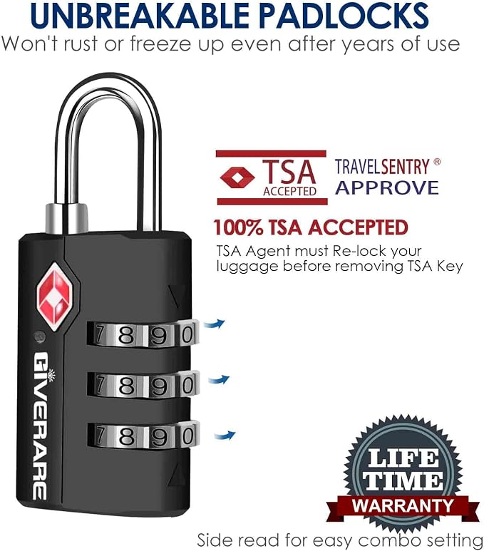 2 Pack TSA Approved Travel Luggage Locks, Suitcase Combination Lock, Keyless 3-Digit Zipper Padlocks, TSA Accepted Compatible Padlock for Gym Locker, Golf Bag Case, Backpack-Black - Image 5