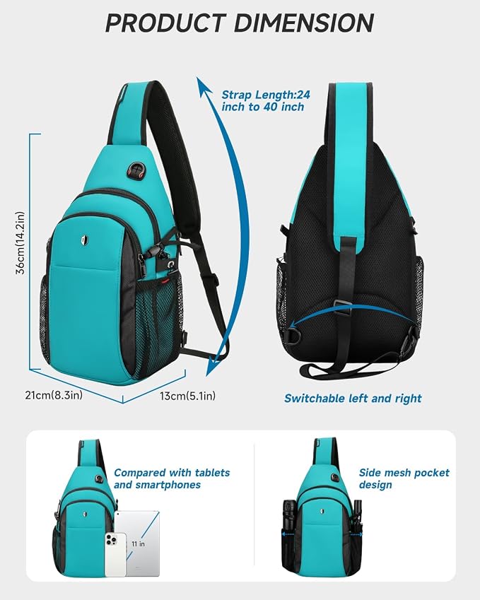 Sling Bag for Women, Turquoise Anti-Theft Crossbody Bag with Water Bottle Pocket, Summer Travel Essentials for Beach, Theme Park & College, Compatible with 11 inch iPad, Switch 2 | Versatile Daypack - Image 4