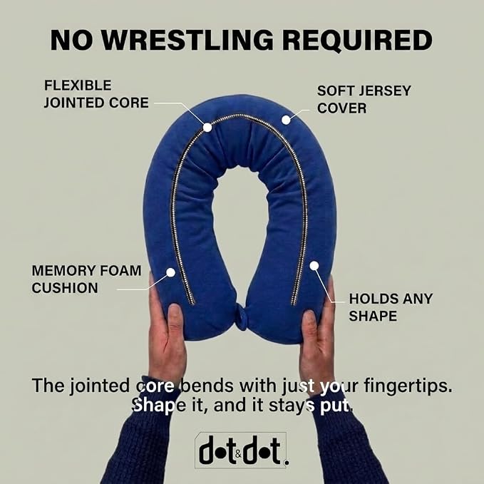 Dot&Dot Twist Memory Foam Travel Pillow, Bendable Neck Pillow for Airplane, Car and Home, 26-Inch Adjustable Roll with Washable Cotton Cover, Sapphire - Image 4