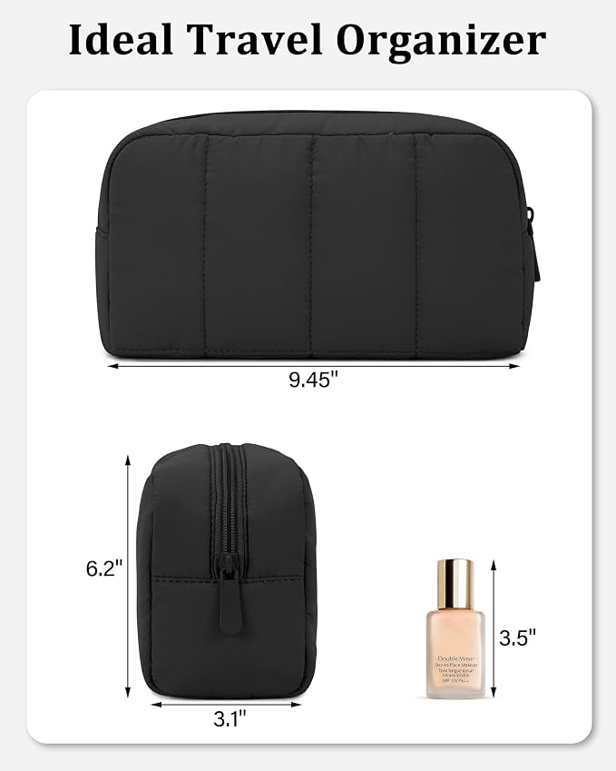 Makeup Bag Cosmetic Bag Travel Toiletry Bag for Women Puffy Padded Cosmetic Pouch Purse Wide-open Makeup Organizer Case Travel Essentials - Image 4