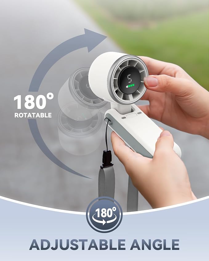 PlayHot Portable Handheld Turbo Fan, Travel Essentials, Gifts for Women/Men | 5-Speed, Up to 12H, 10m/s Airflow, USB-C Rechargeable, LED Display, 3-in-1 Foldable Personal Fan for Cruise, Beach, Vacation - Image 8