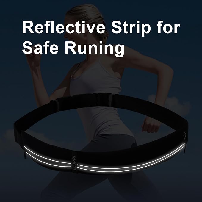 Slim Running Belt for Women and Men, Waterproof Phone Holder for Running, Reflective 2-Pocket Waist Pack for Storing Runner’s Essentials Safely, Runner’s Fanny Pack, Money Belt Fits Most Phones(Black) - Image 6