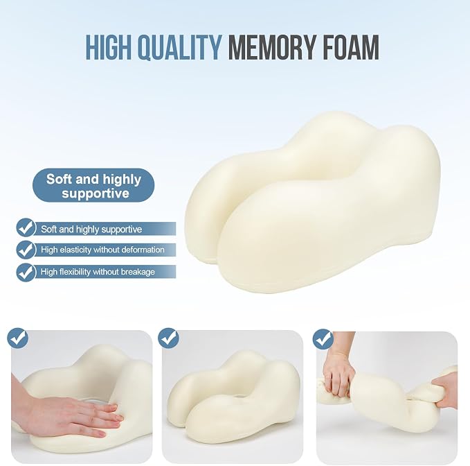 Travel Neck Pillows for Airplanes Memory Foam Neck Pillow for Traveling Adjustable Travel Pillow for Sleeping, Airplane,Train, Car with Eye Mask, Earplugs, Carry Bag - Image 3