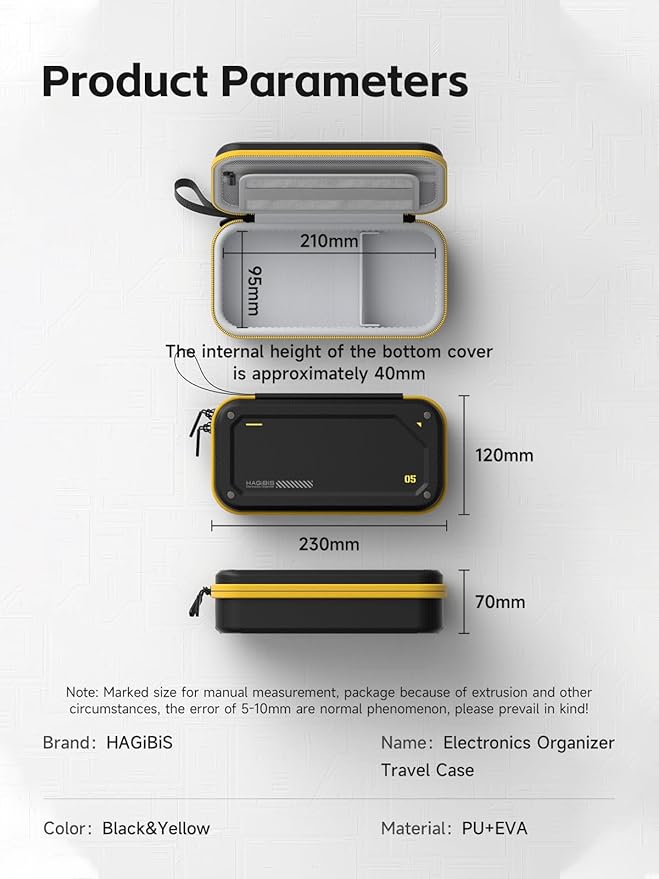 Hagibis Electronic Organizer Traveling Case Bag EVA Hardshell PU Portable Carrying Pouch for Mouse, Charger, Cables, Power Bank, SD Cards, USB Flash Disks, Accessories (Black) - Image 8
