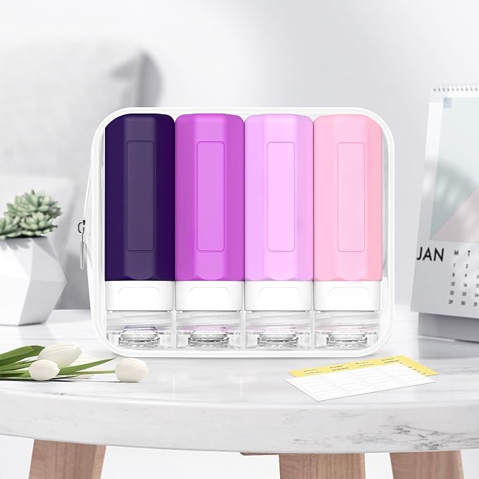 Redfly Travel Bottles for Toiletries, Tsa Approved 3oz Travel Size Containers, Leak Proof Travel Size Toiletries Bottles Silicone, BPA Free Refillable Shampoo Conditioners Essentials Kit, Purple - Image 7