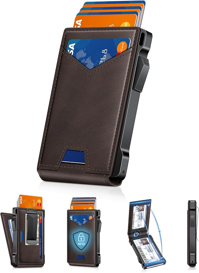 Wallet for Men RFID Wallet with 2 ID Windows & Money Clip, Slim Pop Up Card Holder for 10-12 Cards, Bifold Minimalist Smart Wallet for Front Pocket, Compact Metal Credit Card Holder, Gifts for Men by Unknown