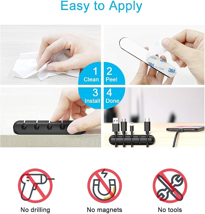 Cord Organizer for Desk, Cable Organizer Cable Holder 3 Pack Black - Image 5