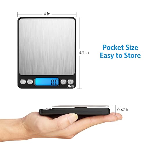 AMIR Digital Kitchen Scale, 3000g 0.01oz/0.1g Pocket Cooking Scale, Mini Food Scale, Pro Electronic Jewelry Scale with Back-Lit LCD Display, Tare & PCS Functions, Stainless Steel, Black - Image 6