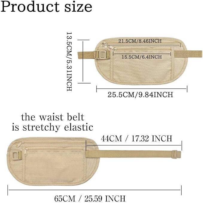 FuninCrea Money Belt, Nylon Fanny Pack Hidden Belt Bag with RFID Blocking for Women Men, Anti-theft Waist Pack Under Clothes with Adjustable Buckle for Travel, Running, Hiking, Cycling (khaki+black) - Image 2