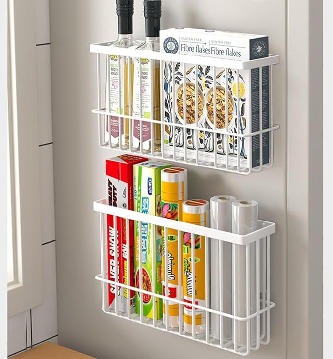 2 Piece Kitchen Cabinet Door Storage Box,Self Adhesive Wall Mounted Storage Boxes,Wardrobe/Bathroom/Refrigerator Small Items Organizer Storage Box (White) by EigPluy