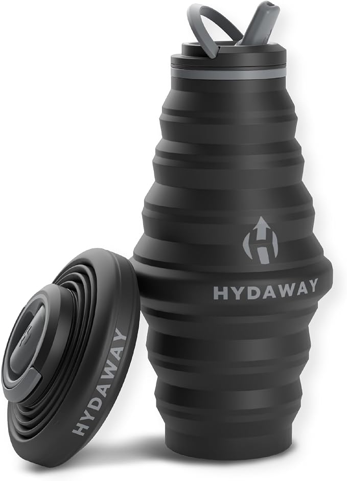 HYDAWAY 25oz Collapsible Water Bottle, Packable Leakproof for Travel | Large capacity design. Folds flat for carry-ons, day bags, hiking packs. Leakproof, BPA-free. by HYDAWAY