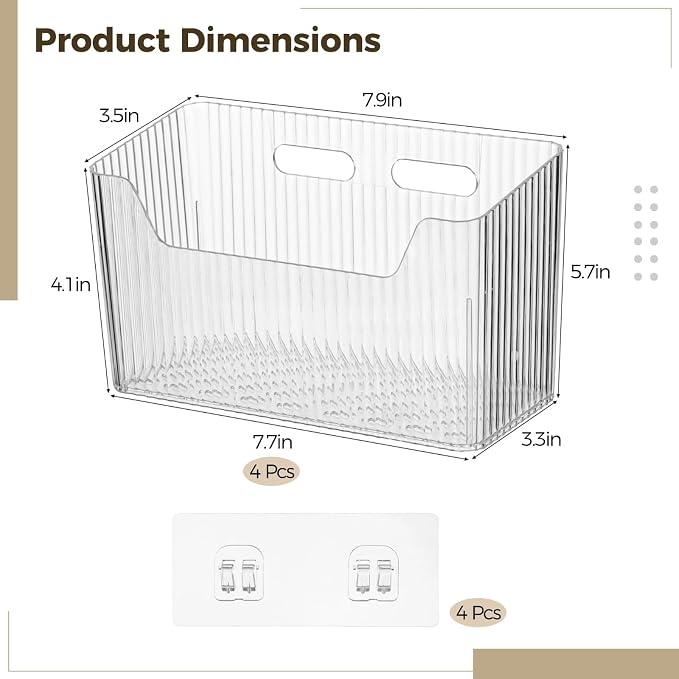 4 Pcs Plastic Wall Mount Organizer Bins - Self Adhesive Inside Cabinet Door Storage for Cosmetics Toiletries, Wall Organization Containers for Kitchen Bathroom Office, 7.9 x 3.5 x 5.7 in - Image 4