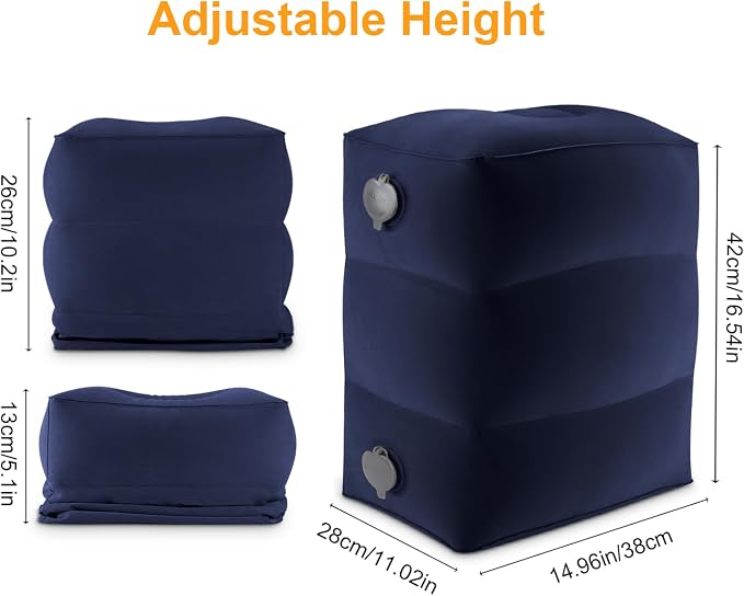 Inflatable Travel Foot Rest Pillow, Small Size（Blue, 1 Pack） | Kids Airplane Bed, Adjustable Height Leg Pillow for Air Travel, Make a Flat Bed for Toddlers, Great for Airplane, Train, Car - Image 2