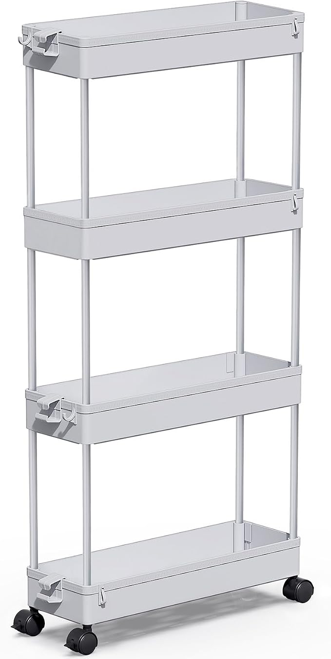 SPACEKEEPER Slim Rolling Storage Cart 4 Tier Bathroom Organizer Mobile Shelving Unit Storage Rolling Utility Cart Tower Rack for Kitchen Bathroom Laundry Narrow Places, Gray | Narrow Rolling Cart with Wheels for Kitchen Office Bathroom Laundry Room,Mob... by SPACEKEEPER