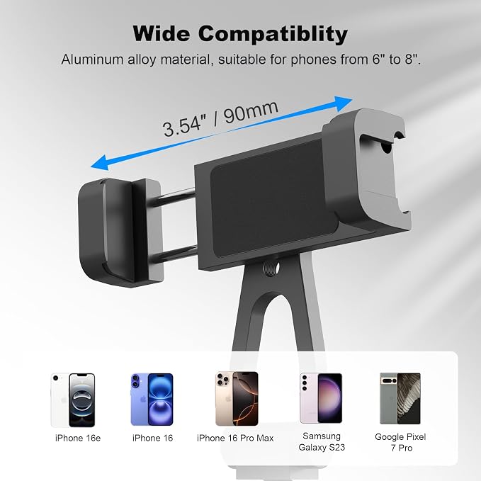 Metal Phone Tripod Mount with Cold Shoes & 1/4" Thread, 180° Tilt & 360° Rotation Tripod Phone Holder Stand for iPhone 16 Pro Max/Samsung Galaxy/All Phones/Camera/Cage/Selfie Stick (69001) - Image 6