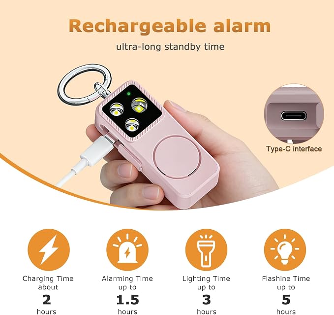 Keychain Personal Safety Alarm for Women, Rechargeable 150dB Alarm with Strobe Light, Pull Pin Emergency Siren for Walking, Running, Night Out, Parking Lots, Travel and Everyday Carry - Image 3
