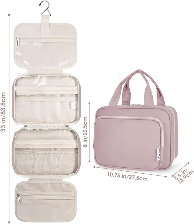 Narwey Hanging Toiletry Bag for Women Travel Makeup Bag Organizer Toiletries Bag for Travel Size Essentials Accessories Cosmetics (Dusty Rose (Medium)) - Image 8