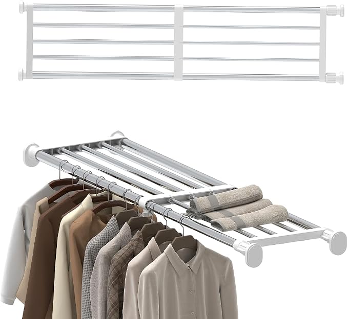 Tension Shelf Expandable Rod Closet Tension Shelf Heavy Duty Clothes Hanger | System Heavy Duty Clothes Hanger Adjustable DIY Garage Bathroom Kitchen Storage Organizer Shoe Rack, Plant Stand, Bookshelf by FineLivingStartingwithaHome
