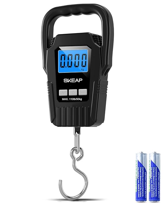 Digital Fish Scale Hanging Scale Fishing Scale, SKEAP 110lb/50kg Luggage Scale,Fish Weighing Scale, Upgrade Large Handle & Backlit LCD Display, Black,Fishing Gifts for Men,Black by SKEAP
