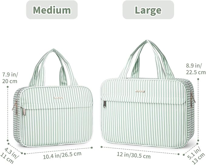Narwey Striped Hanging Travel Toiletry Bag, Makeup Bag Organizer Make up Toiletries Bags for Full Size Essentials, Accessories, Brushes, Cosmetics (Mint Green Stripe, Large) - Image 2